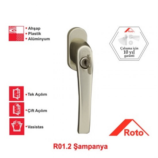 Roto Rotoline Kilitli Pencere Kolu F2 Şampanya Roto Rotoline Kilitli Pencere Kolu F2 Şampanya