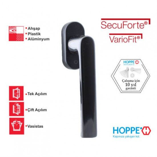 Hoppe Hamburg Pencere Kolu Pim Ayarlı (VarioFit) Secu Forte - Mat Siyah Hoppe Hamburg Pencere Kolu Pim Ayarlı (VarioFit) Secu Forte - Mat Siyah