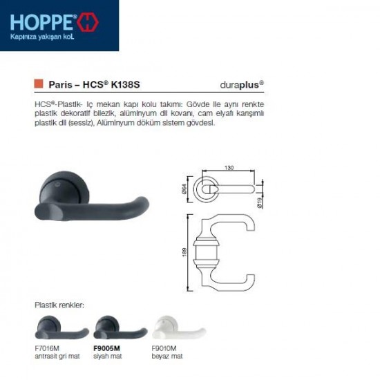 Hoppe Paris HCS K138S modeli (Standart ahşap kapılar için ) - F9005M Mat siyah