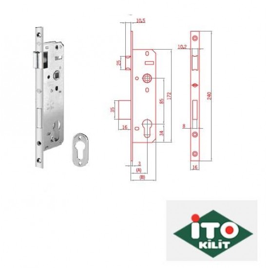 İTO PVC Doğrama için Yale Kapı Kilidi - Krom - Barelsiz ( 30 mm )