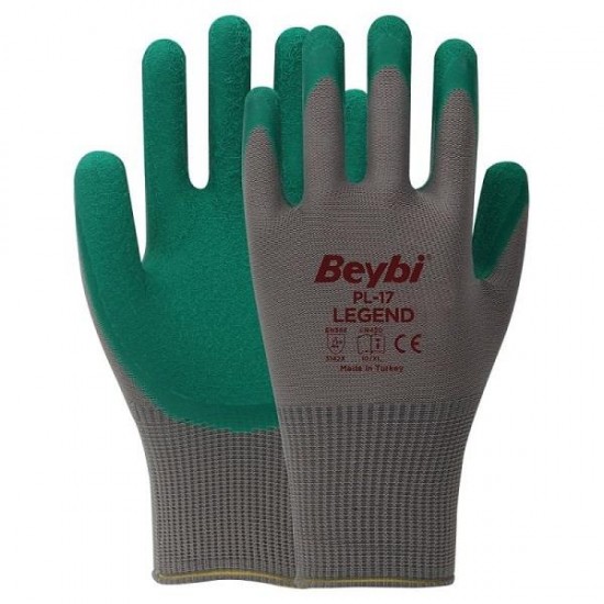 Beybi PL-17-FLEX No : 10 Polyester Eldiven Yeşil - Gri